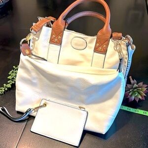 Handbag Set White Tote Shoulder and Coinpurse